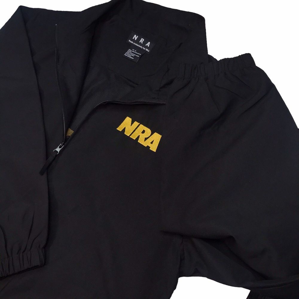 NRA National Rifle Association Eagle Black Jacket Yellow Logo Windbreaker Mens L